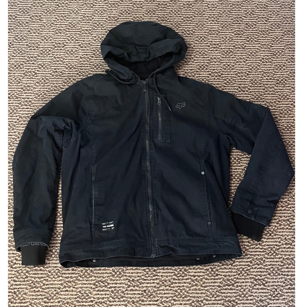 Fox Racing Mens Black Canvas Fleece Lined Hooded Jacket MXF-02-74 Large